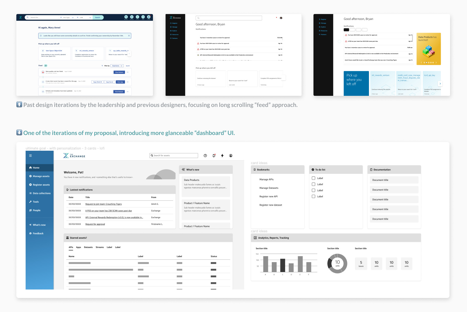 Image 2: Screenshots of design iterations done by other designers, and ones done by me